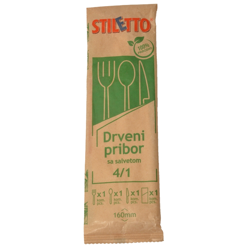 Stiletto wooden cutlery set 4in1 with napkin